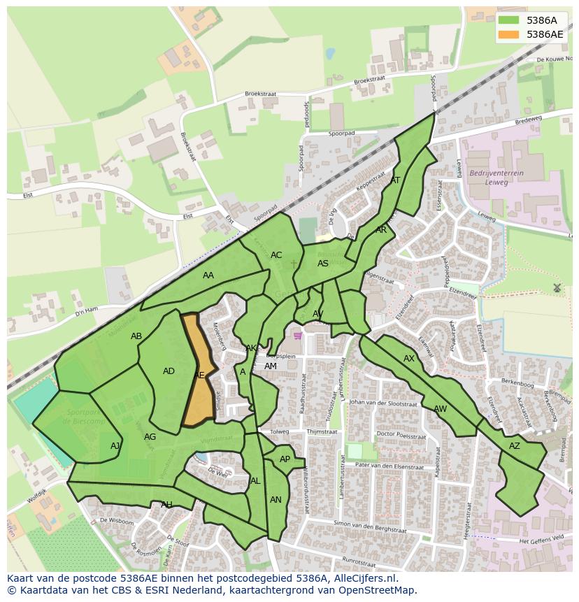 Afbeelding van het postcodegebied 5386 AE op de kaart.