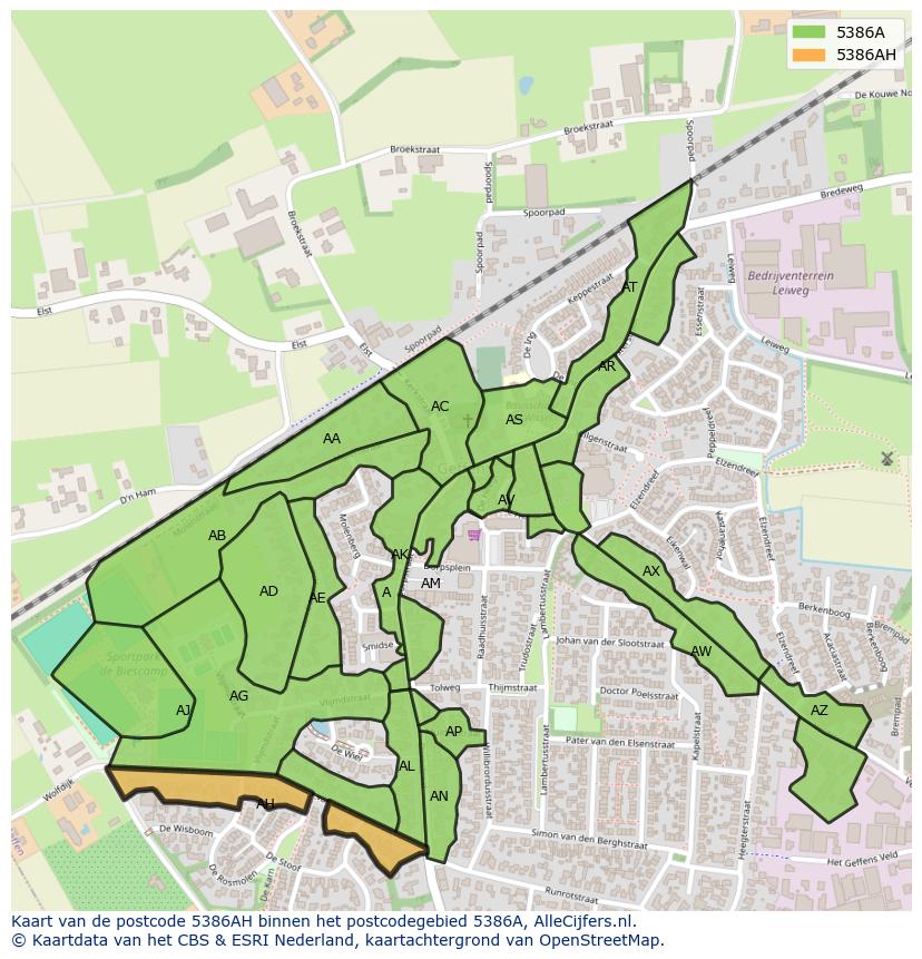 Afbeelding van het postcodegebied 5386 AH op de kaart.