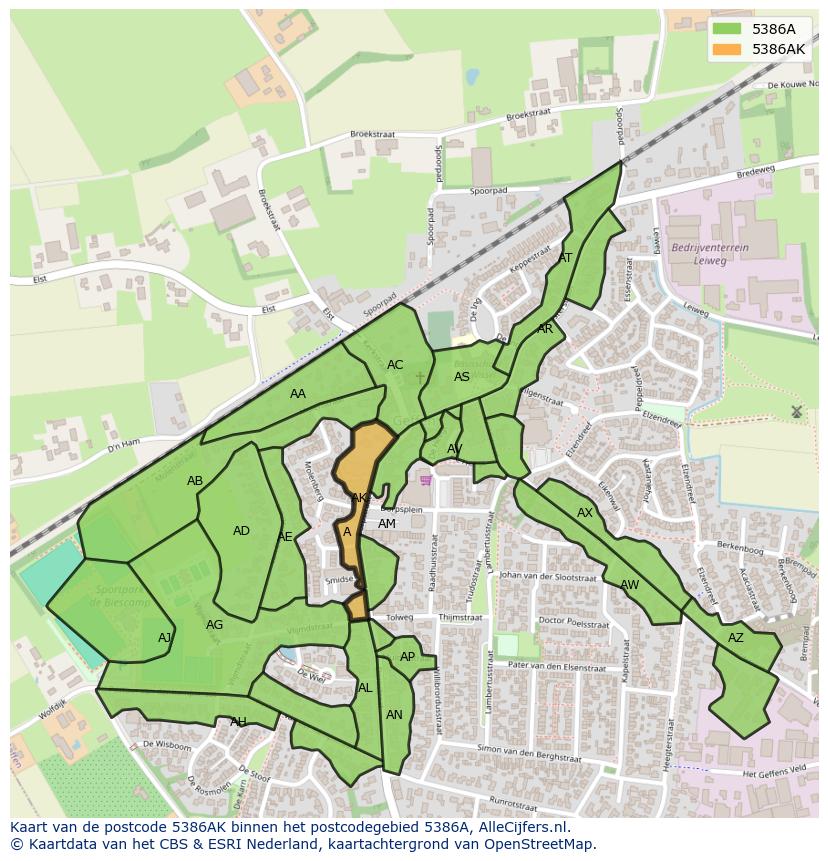 Afbeelding van het postcodegebied 5386 AK op de kaart.