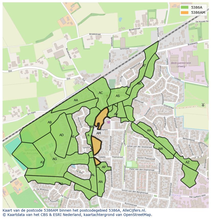 Afbeelding van het postcodegebied 5386 AM op de kaart.