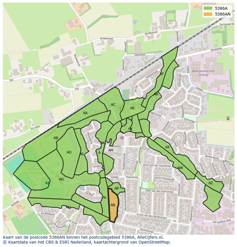 Afbeelding van het postcodegebied 5386 AN op de kaart.