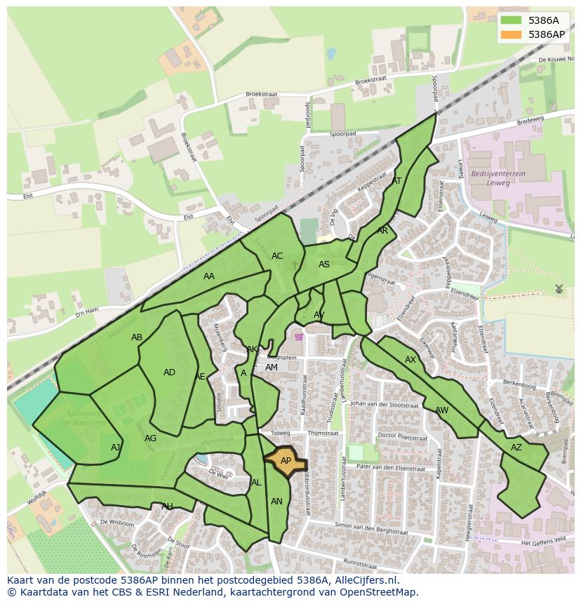 Afbeelding van het postcodegebied 5386 AP op de kaart.