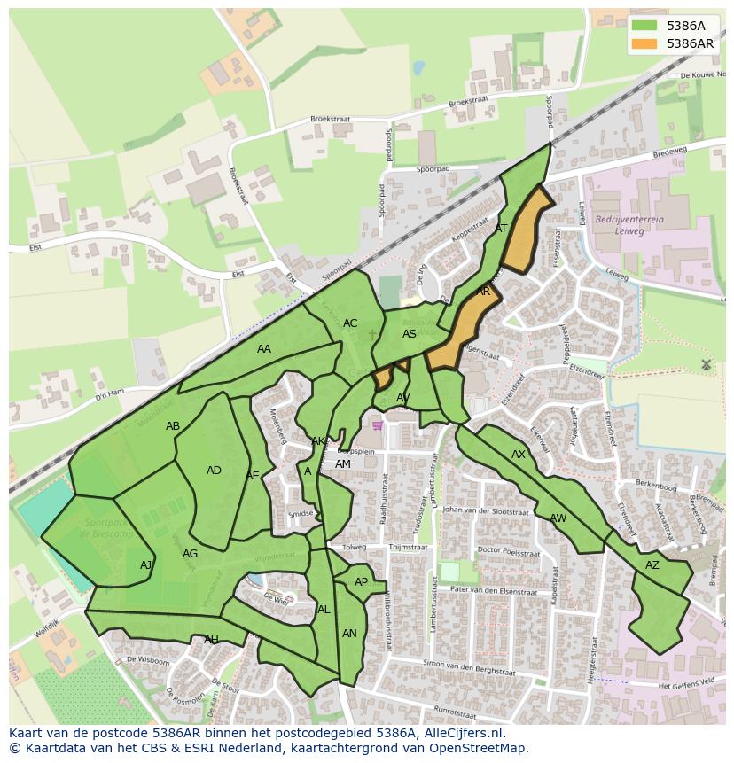 Afbeelding van het postcodegebied 5386 AR op de kaart.