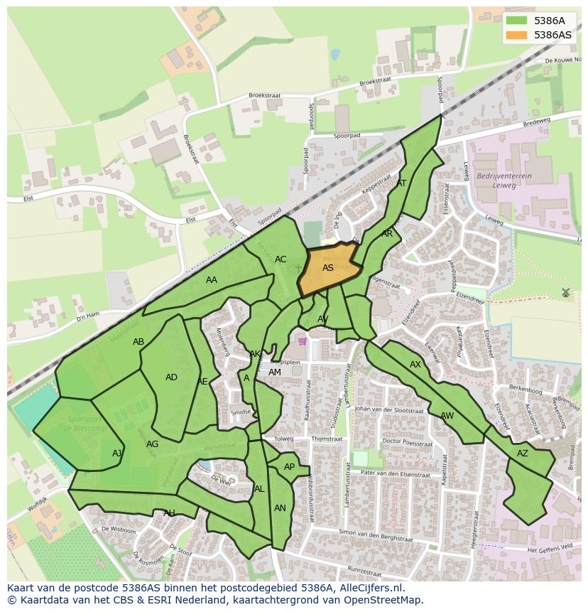 Afbeelding van het postcodegebied 5386 AS op de kaart.