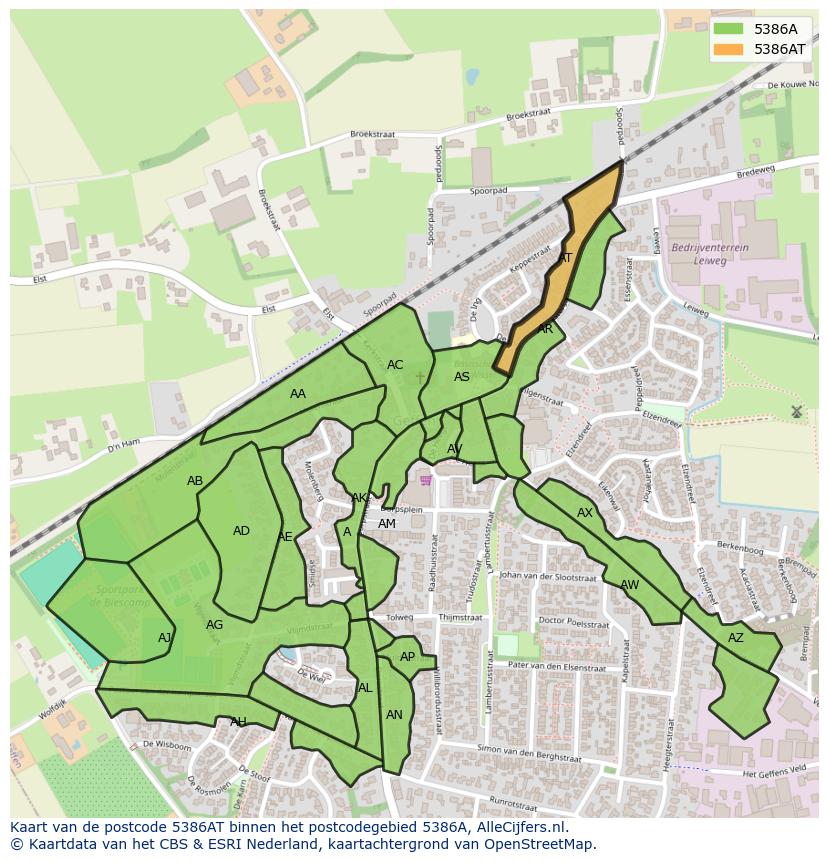 Afbeelding van het postcodegebied 5386 AT op de kaart.