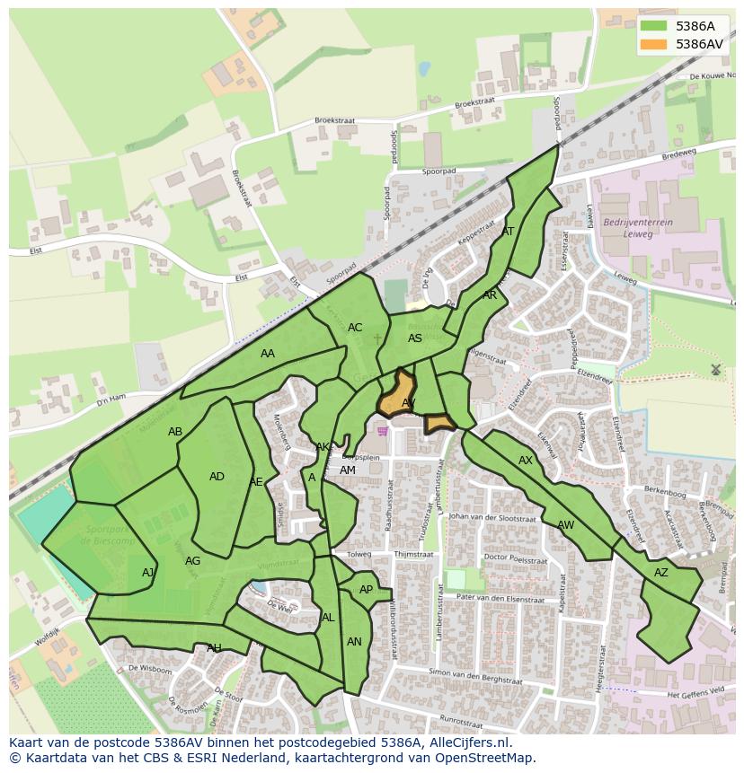 Afbeelding van het postcodegebied 5386 AV op de kaart.