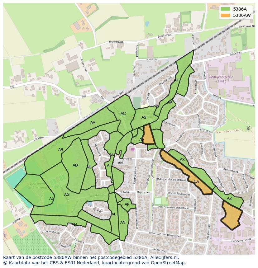 Afbeelding van het postcodegebied 5386 AW op de kaart.