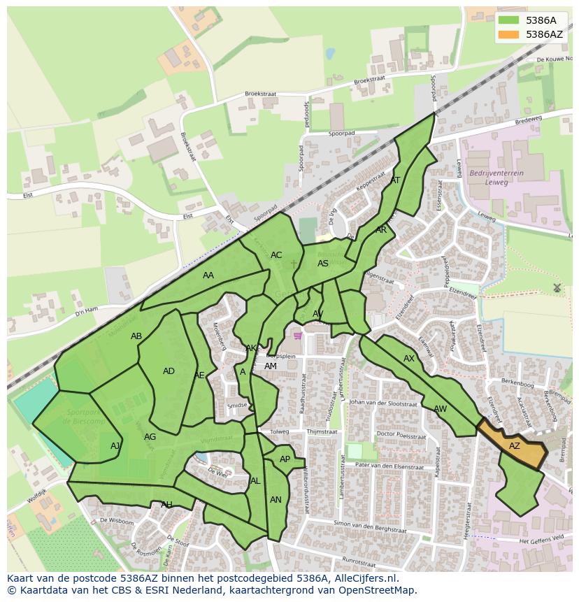 Afbeelding van het postcodegebied 5386 AZ op de kaart.