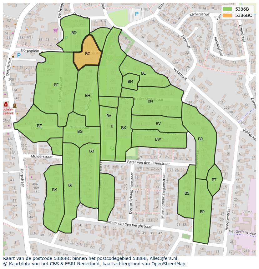 Afbeelding van het postcodegebied 5386 BC op de kaart.