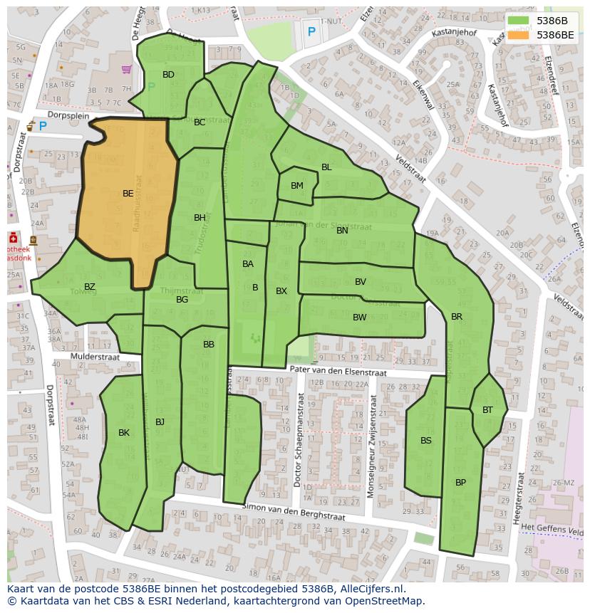 Afbeelding van het postcodegebied 5386 BE op de kaart.