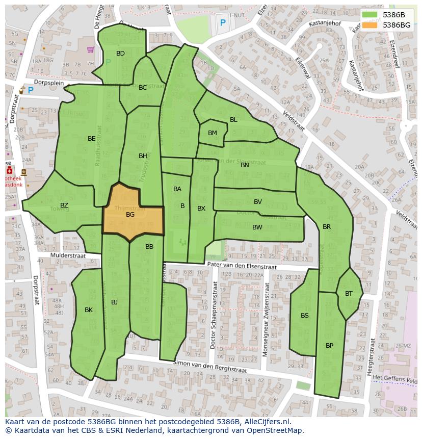 Afbeelding van het postcodegebied 5386 BG op de kaart.