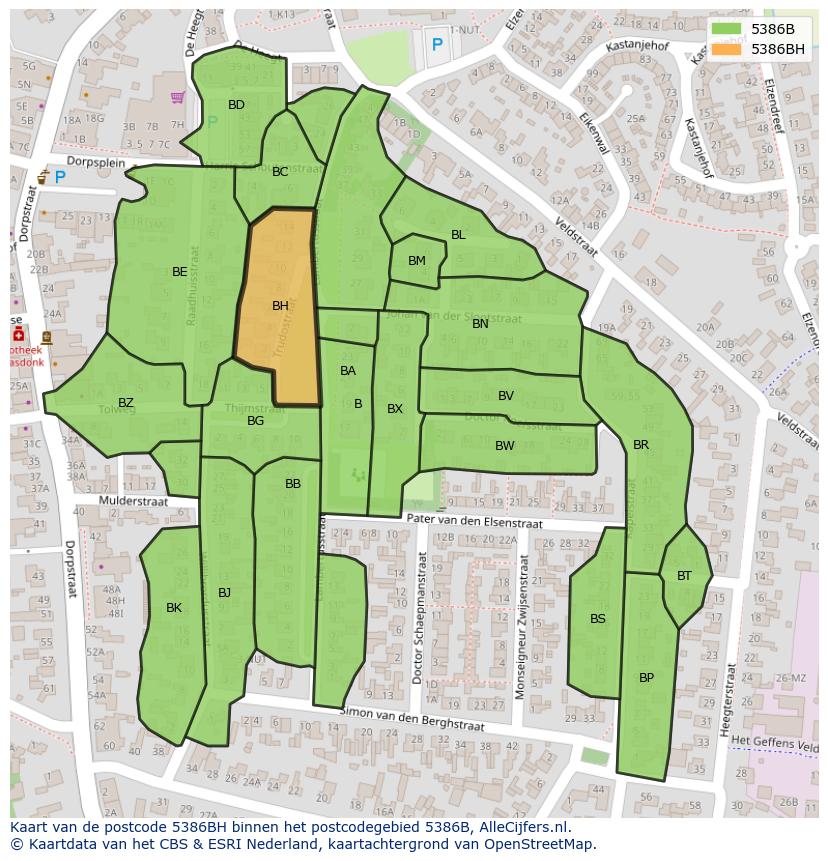 Afbeelding van het postcodegebied 5386 BH op de kaart.