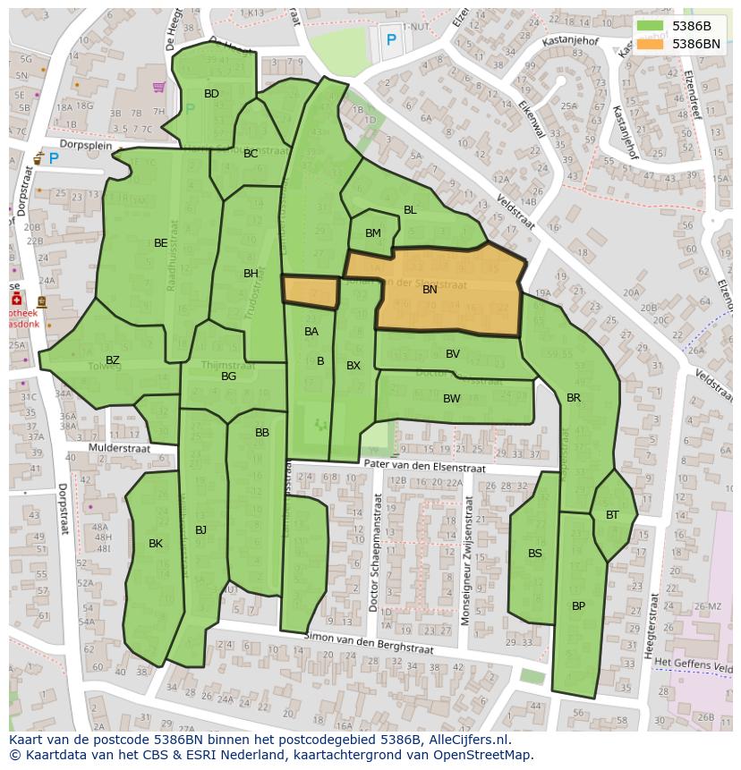 Afbeelding van het postcodegebied 5386 BN op de kaart.