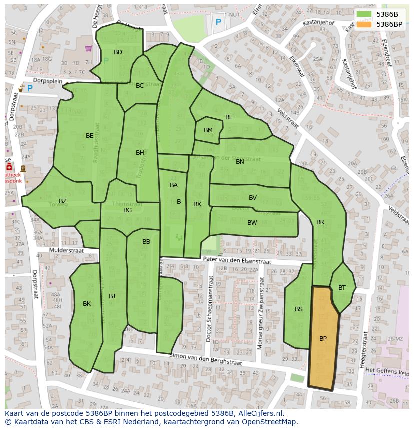 Afbeelding van het postcodegebied 5386 BP op de kaart.