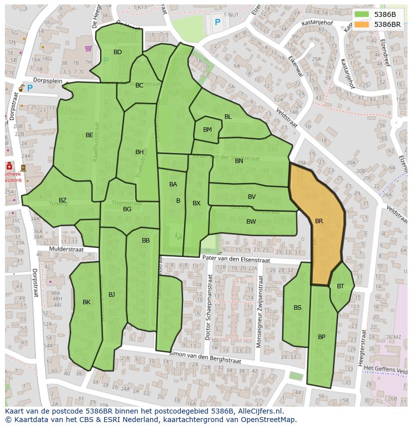 Afbeelding van het postcodegebied 5386 BR op de kaart.