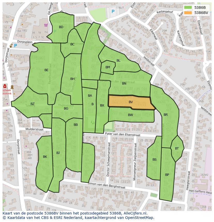 Afbeelding van het postcodegebied 5386 BV op de kaart.