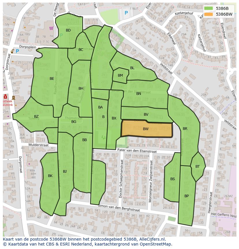 Afbeelding van het postcodegebied 5386 BW op de kaart.