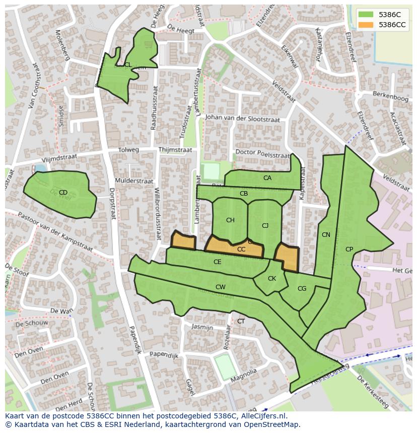 Afbeelding van het postcodegebied 5386 CC op de kaart.