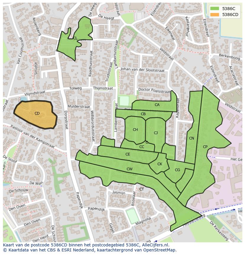 Afbeelding van het postcodegebied 5386 CD op de kaart.