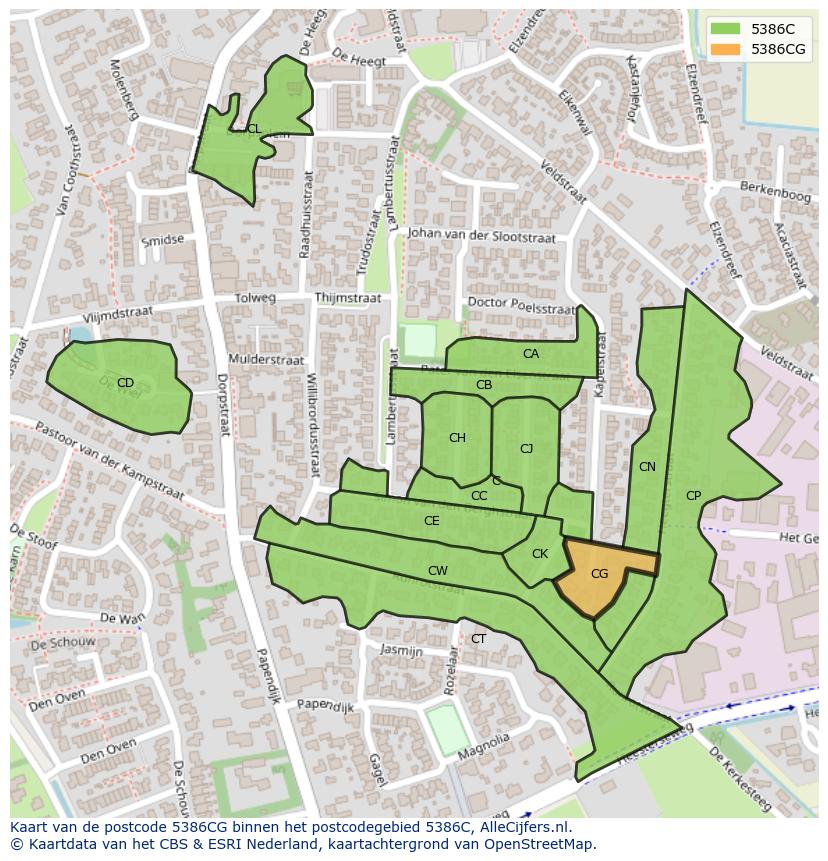 Afbeelding van het postcodegebied 5386 CG op de kaart.