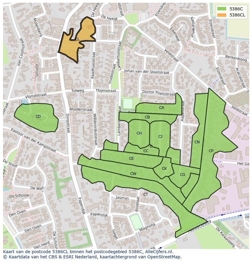 Afbeelding van het postcodegebied 5386 CL op de kaart.