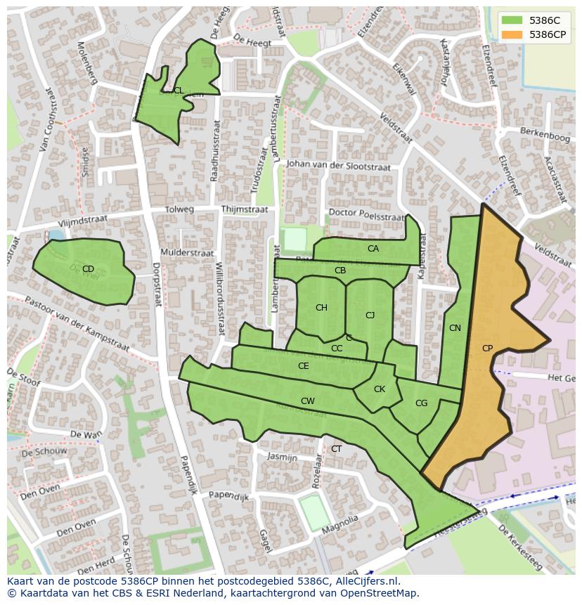 Afbeelding van het postcodegebied 5386 CP op de kaart.