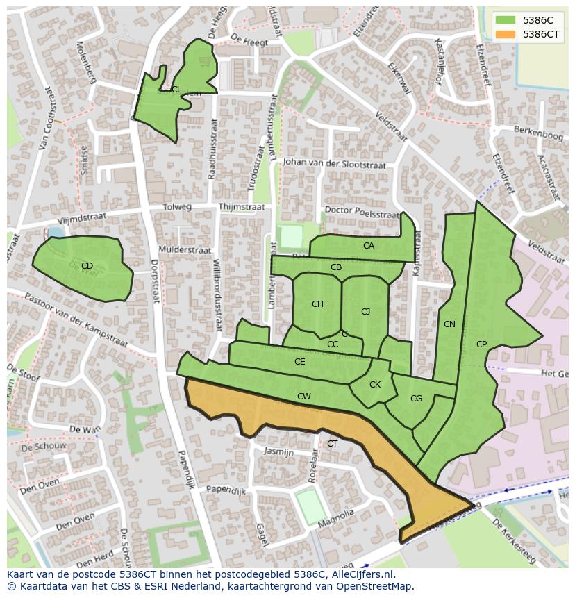 Afbeelding van het postcodegebied 5386 CT op de kaart.