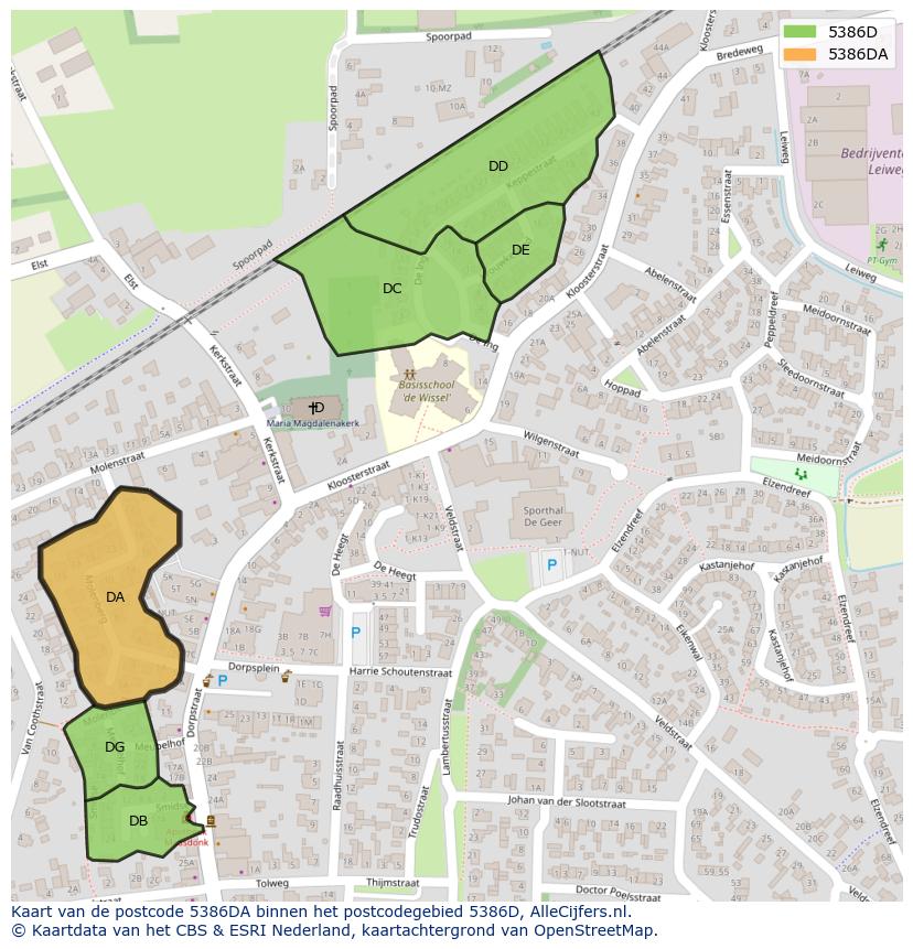 Afbeelding van het postcodegebied 5386 DA op de kaart.