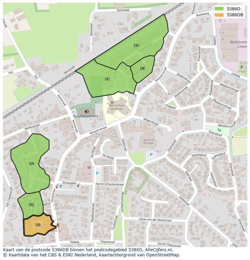 Afbeelding van het postcodegebied 5386 DB op de kaart.