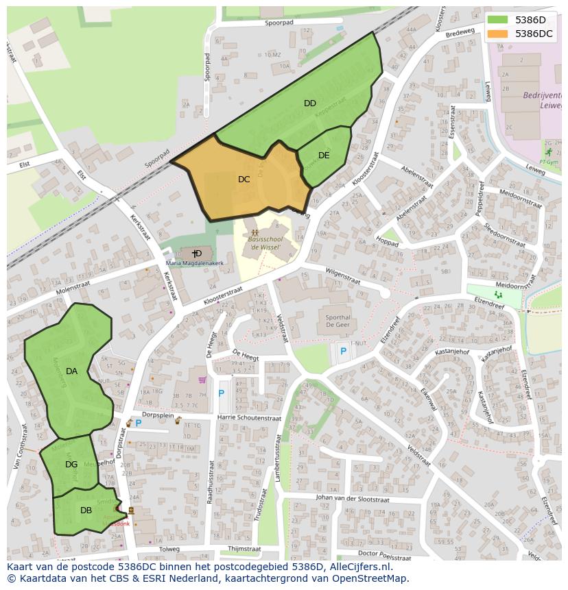 Afbeelding van het postcodegebied 5386 DC op de kaart.