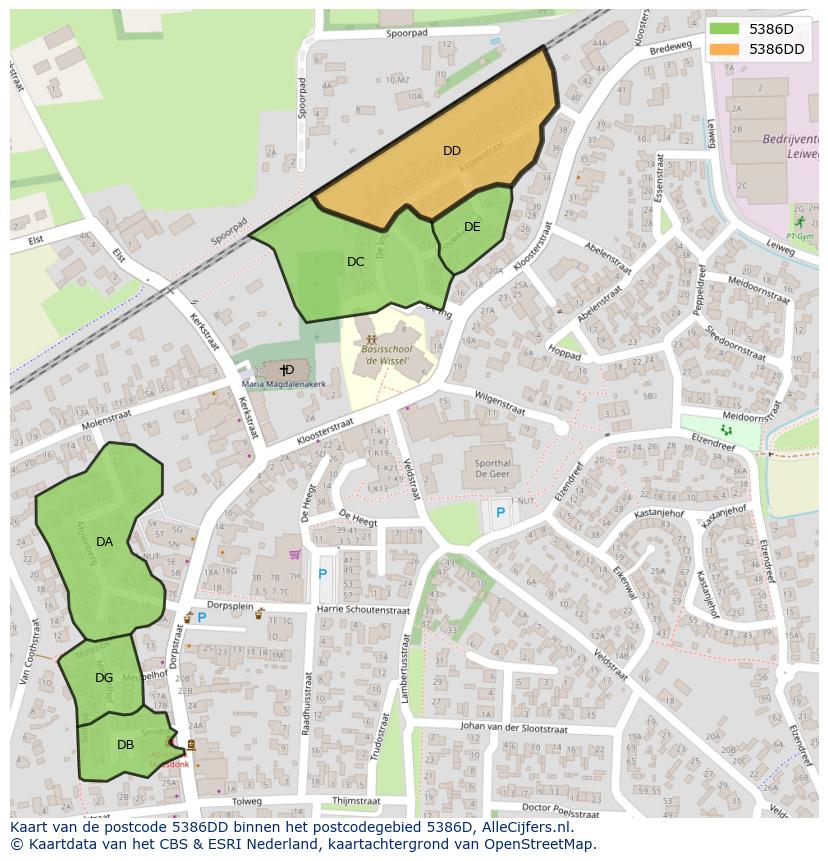 Afbeelding van het postcodegebied 5386 DD op de kaart.