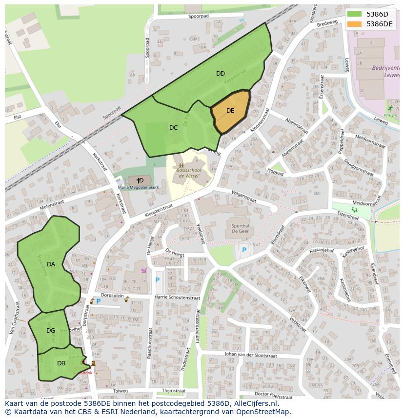 Afbeelding van het postcodegebied 5386 DE op de kaart.