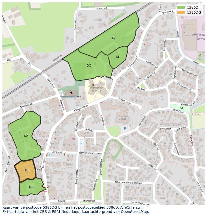 Afbeelding van het postcodegebied 5386 DG op de kaart.