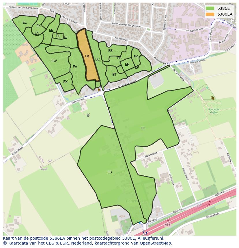 Afbeelding van het postcodegebied 5386 EA op de kaart.
