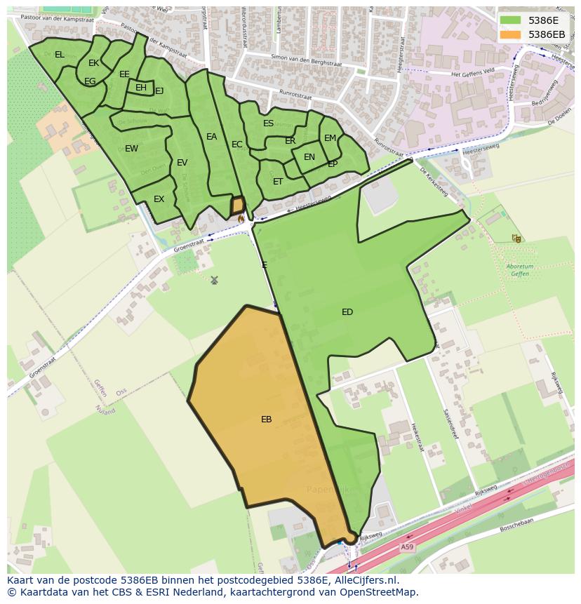 Afbeelding van het postcodegebied 5386 EB op de kaart.