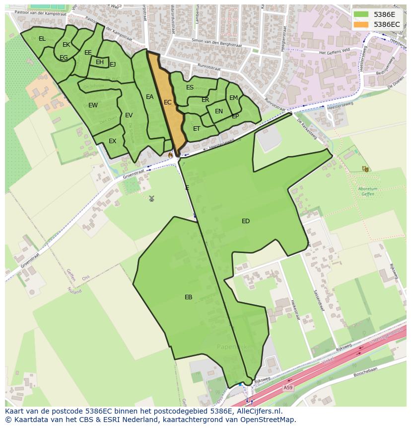 Afbeelding van het postcodegebied 5386 EC op de kaart.