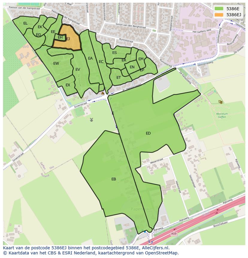 Afbeelding van het postcodegebied 5386 EJ op de kaart.