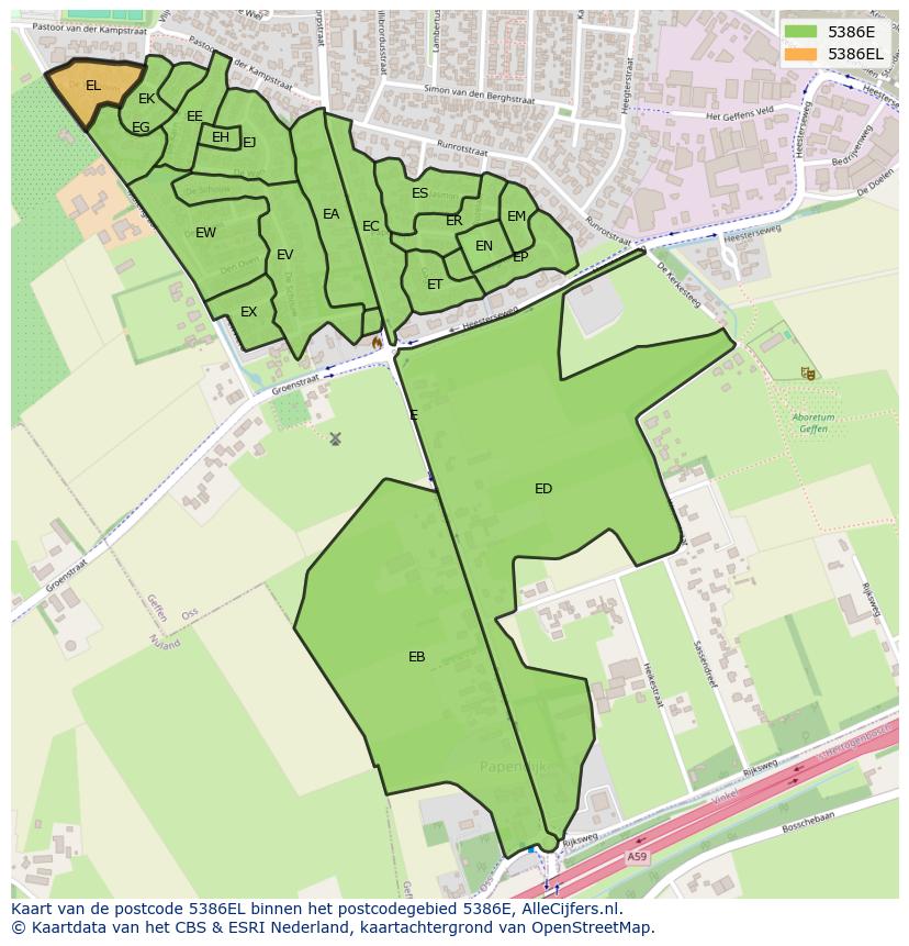 Afbeelding van het postcodegebied 5386 EL op de kaart.