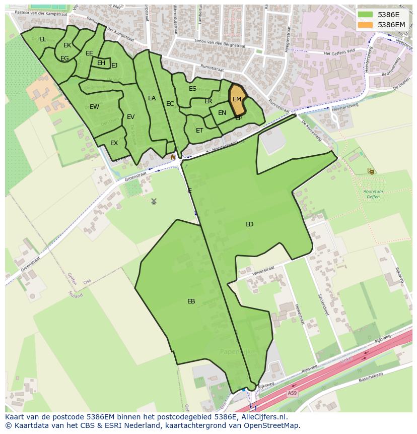 Afbeelding van het postcodegebied 5386 EM op de kaart.