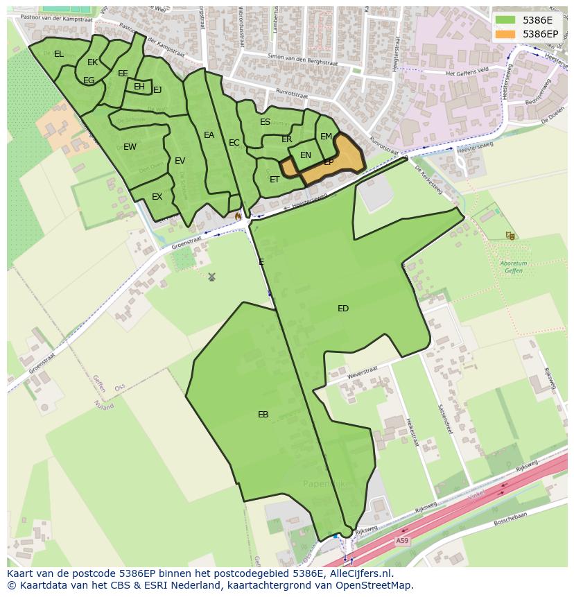 Afbeelding van het postcodegebied 5386 EP op de kaart.