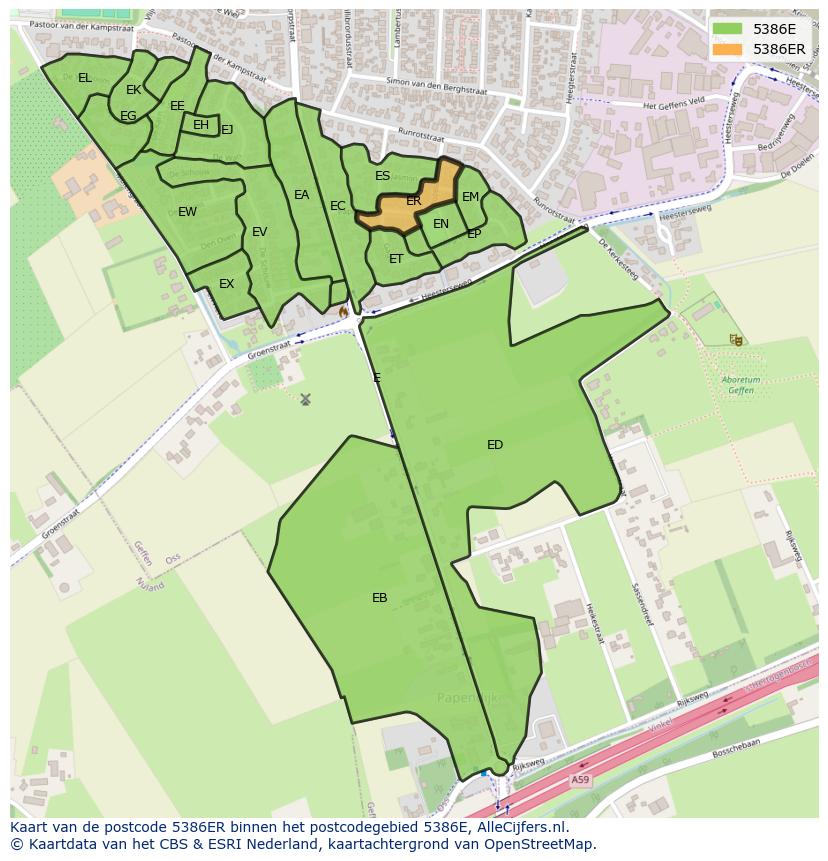 Afbeelding van het postcodegebied 5386 ER op de kaart.