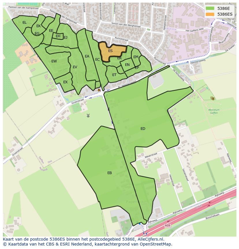 Afbeelding van het postcodegebied 5386 ES op de kaart.