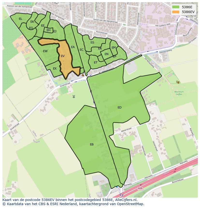 Afbeelding van het postcodegebied 5386 EV op de kaart.