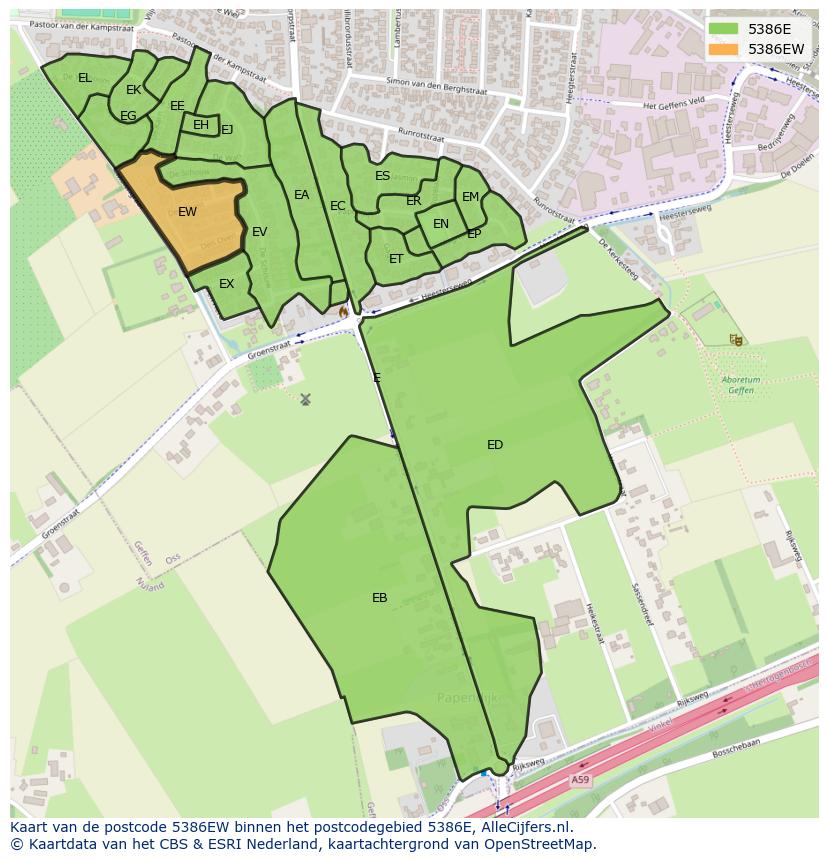 Afbeelding van het postcodegebied 5386 EW op de kaart.