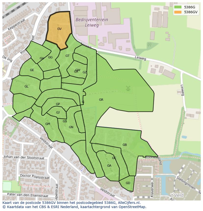 Afbeelding van het postcodegebied 5386 GV op de kaart.