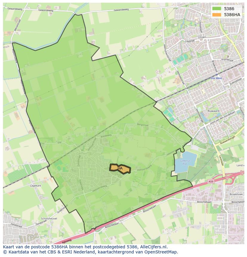 Afbeelding van het postcodegebied 5386 HA op de kaart.