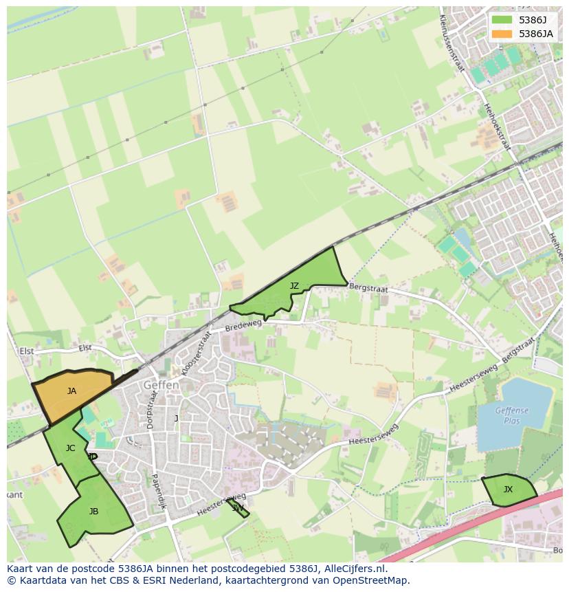 Afbeelding van het postcodegebied 5386 JA op de kaart.