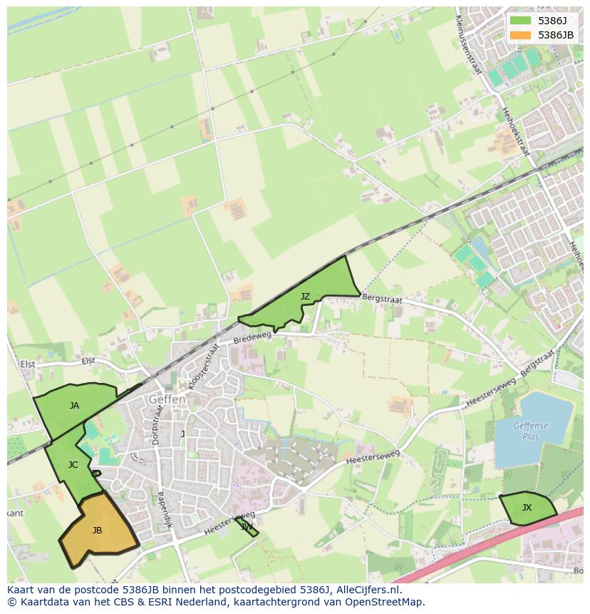 Afbeelding van het postcodegebied 5386 JB op de kaart.