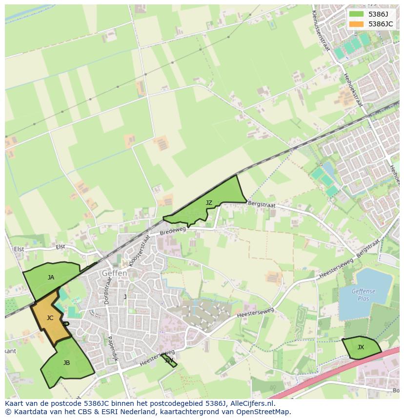 Afbeelding van het postcodegebied 5386 JC op de kaart.