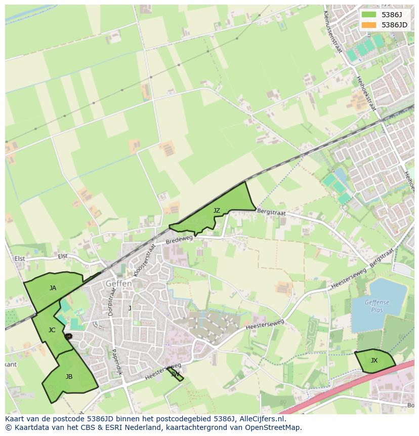 Afbeelding van het postcodegebied 5386 JD op de kaart.
